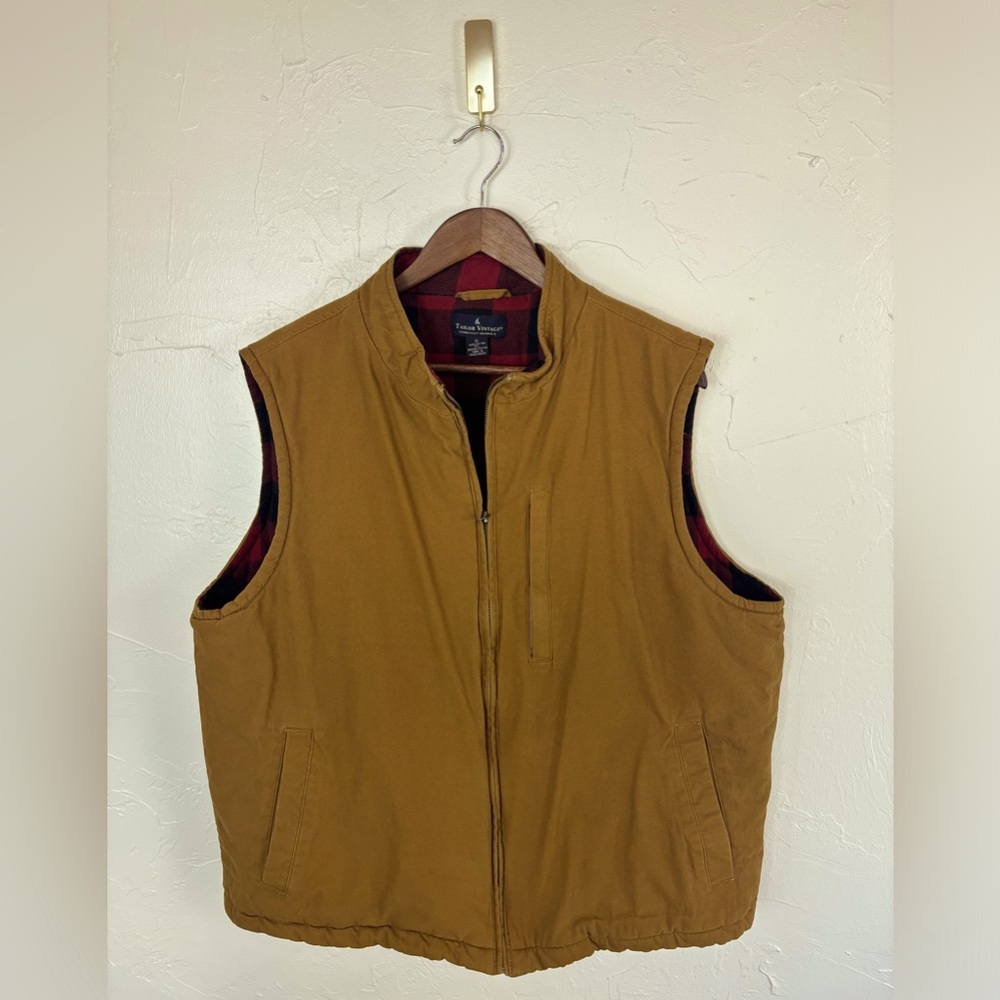TAILOR VINTAGE CONNECTICUT Canvas Vest Outdoor Quilted Red Plaid‎ Cabincore XL - Picture 4 of 16